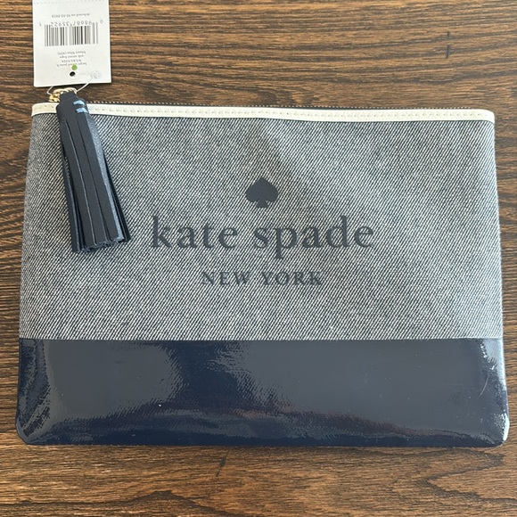 kate spade Handbags - Kate Spade Women's Gray and Black Denim Clutch Bag NEW